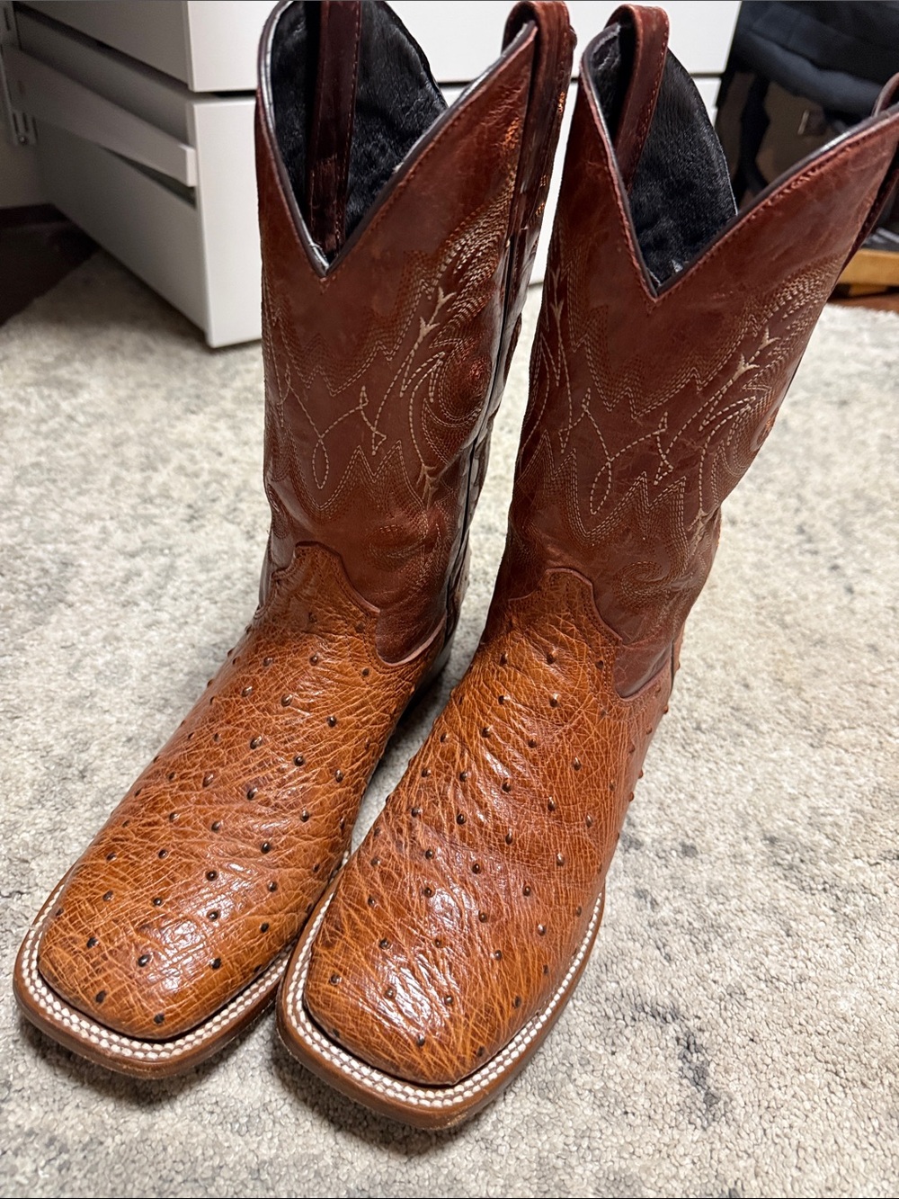 Men's Brown Exotic Leather Cowboy Boots - Western Style with Belt Included